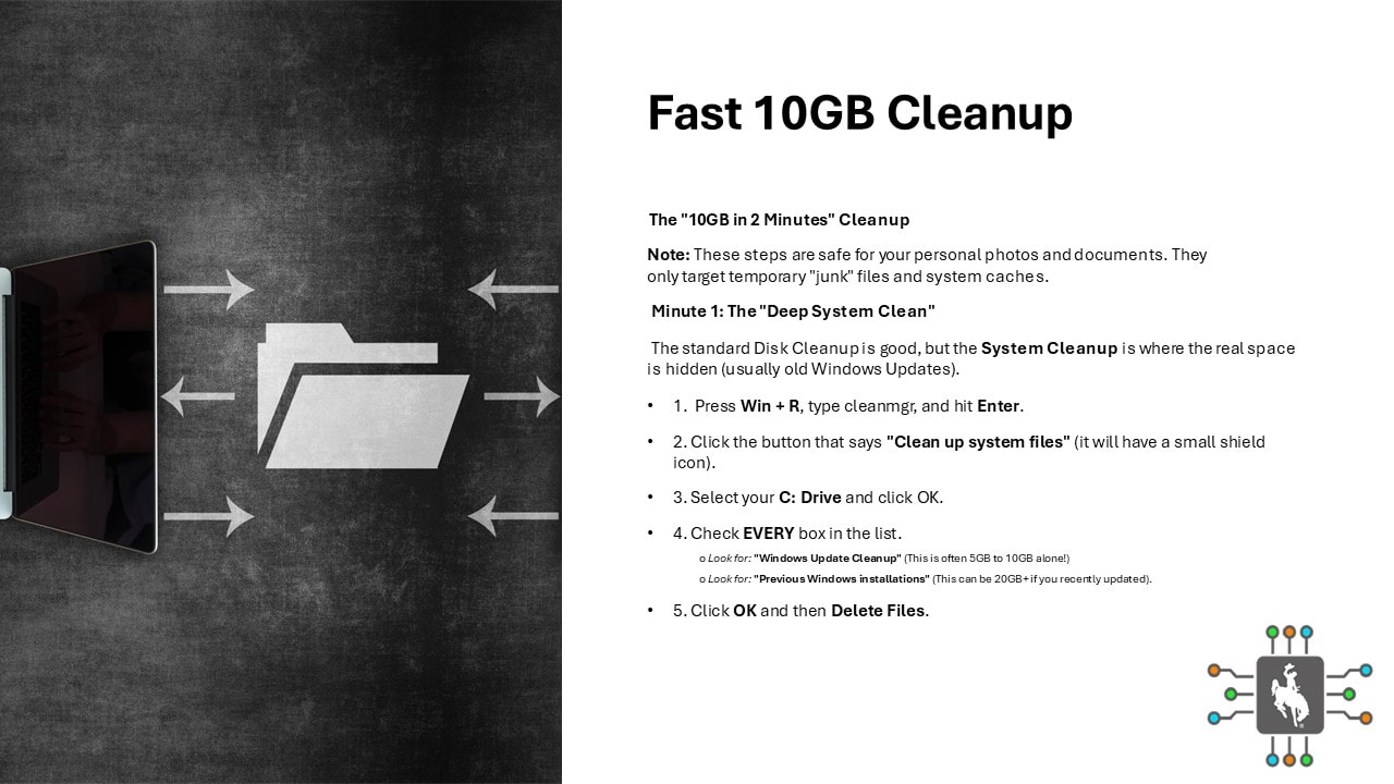 Fast 10GB cleanup: the deep system clean using Disk Cleanup and Windows Update files