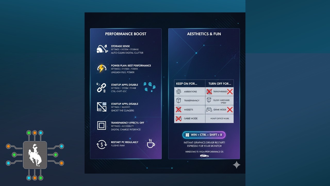 Windows performance boost and aesthetics infographic